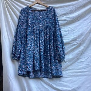 Umgee Blue and Purple Patterned mini baby doll dress, size medium